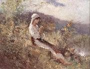 Nicolae Grigorescu Peasant Woman Sitting in the Grass oil on canvas